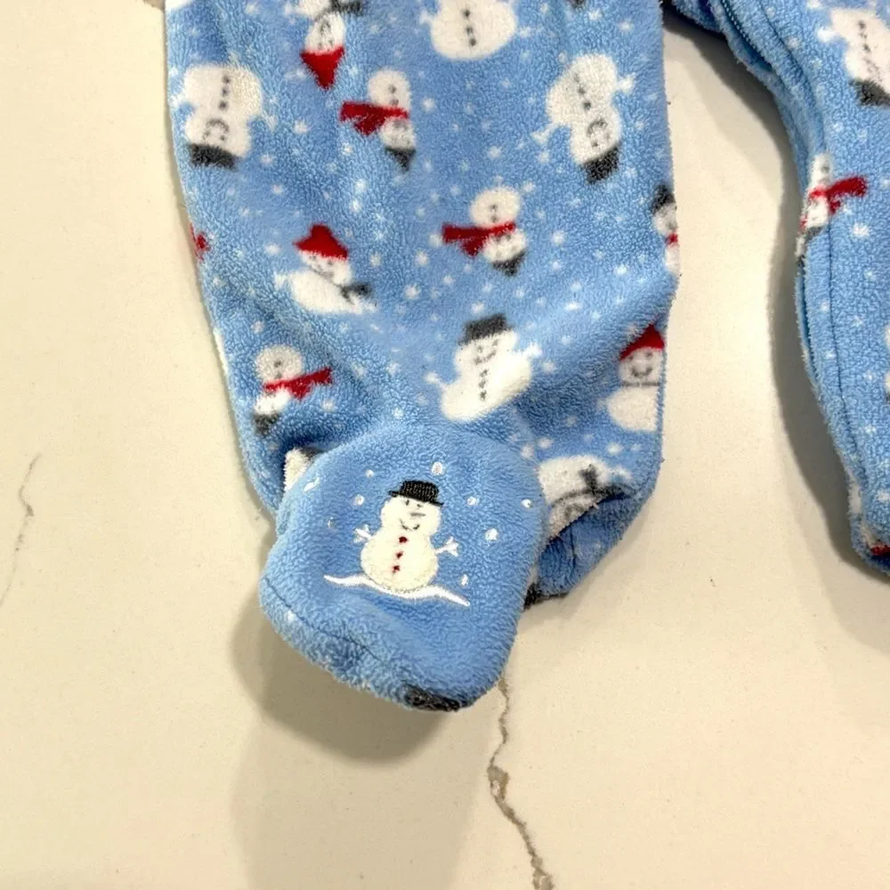 Carter’s Baby Boys Blue Fleece Snowman Christmas Footed Pajamas Sleeper 6 Months